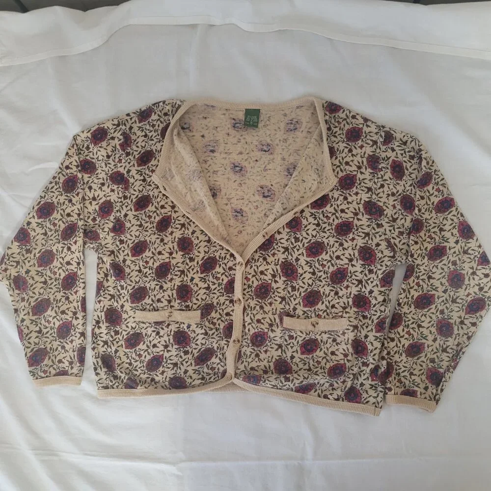 Vintage Blue Red Flowers Cardigan Sweater Outback Red The Limited Size M 1980's - Picture 7 of 15